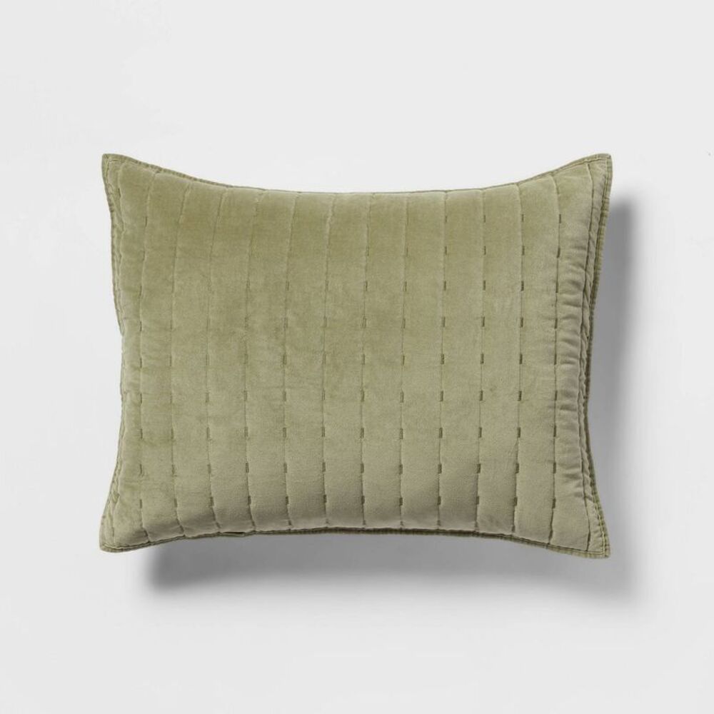 Open Box - Threshold - Standard Channel Stitch Velvet Quilt Sham Green -  Green